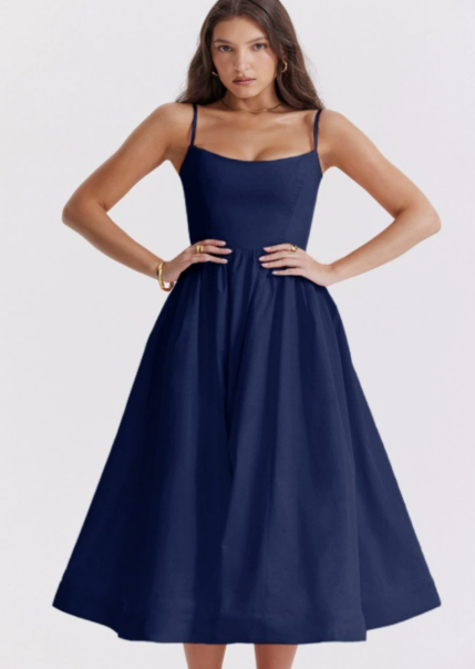 Midi Dress with Back Lacing and Off-the-Shoulder Neckline