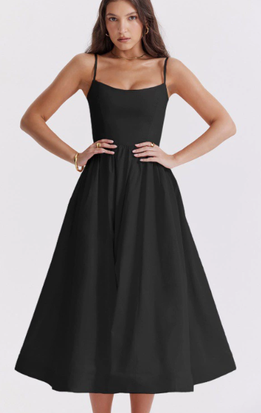 Midi Dress with Back Lacing and Off-the-Shoulder Neckline