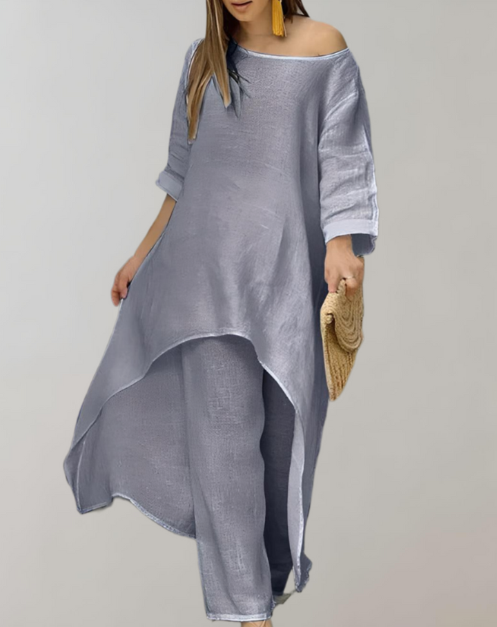 Two-Piece Tailored Lapel Pantsuit with Wide-Leg Trousers
