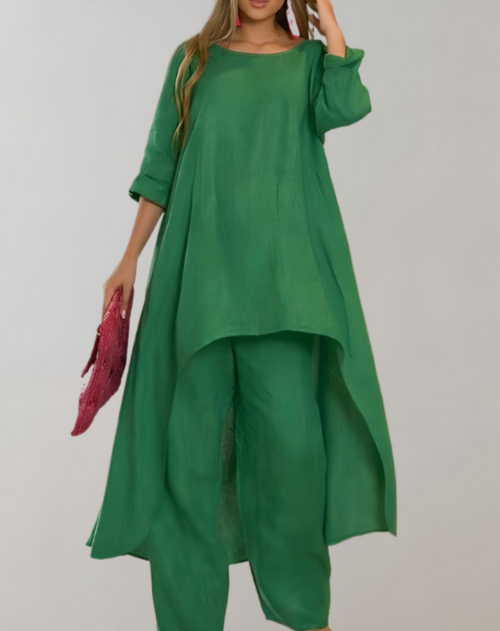 Two-Piece Tailored Lapel Pantsuit with Wide-Leg Trousers