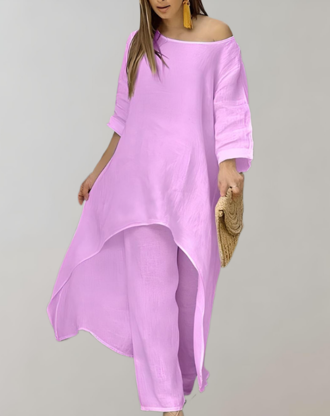 Two-Piece Tailored Lapel Pantsuit with Wide-Leg Trousers