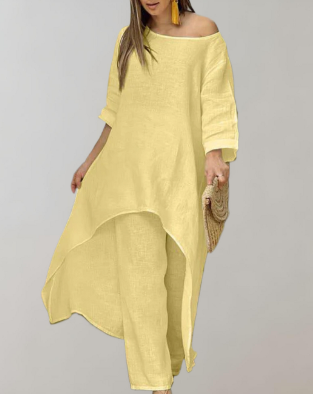 Two-Piece Tailored Lapel Pantsuit with Wide-Leg Trousers