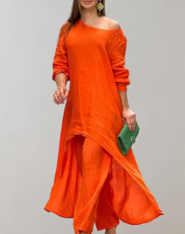Two-Piece Tailored Lapel Pantsuit with Wide-Leg Trousers