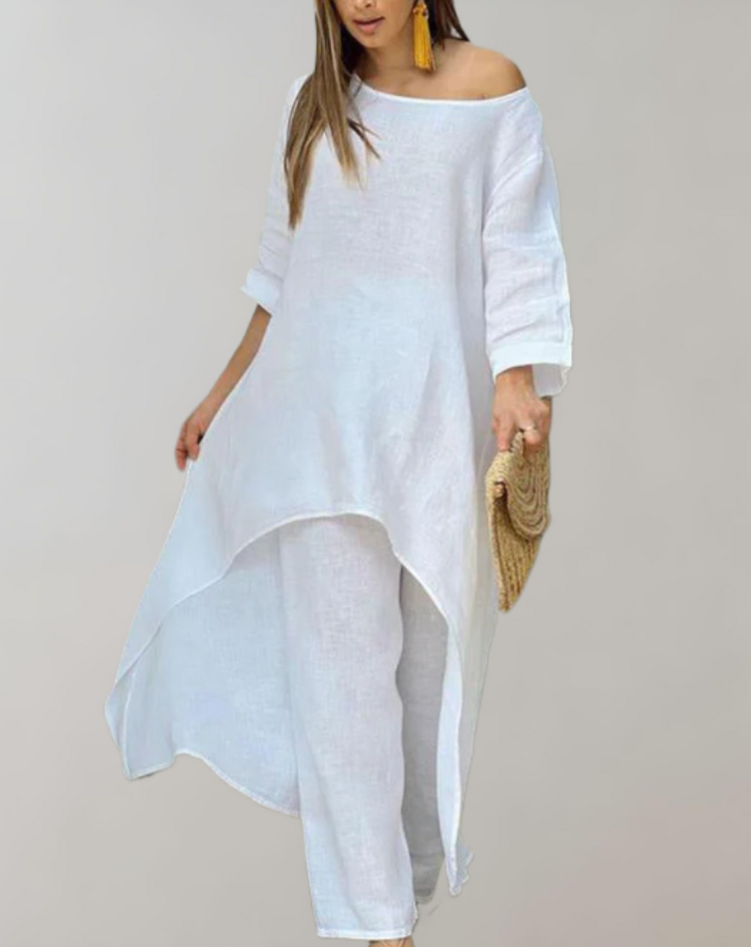 Two-Piece Tailored Lapel Pantsuit with Wide-Leg Trousers