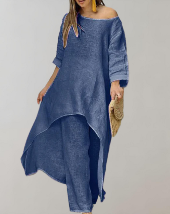 Two-Piece Tailored Lapel Pantsuit with Wide-Leg Trousers