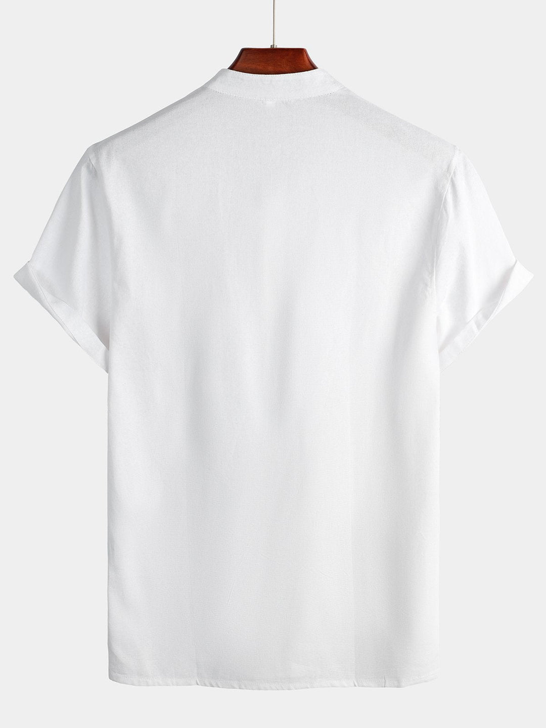 Solid Stand Collar Half-Button Linen Cotton Shirt for Men - gallery