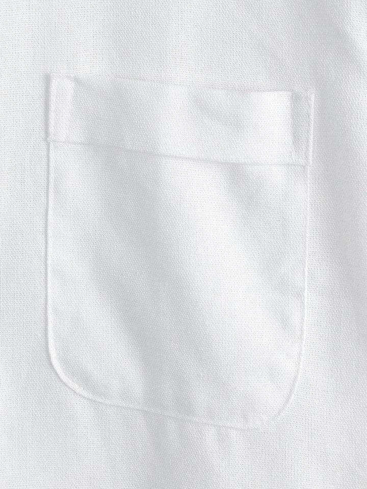Solid Stand Collar Half-Button Linen Cotton Shirt for Men - gallery