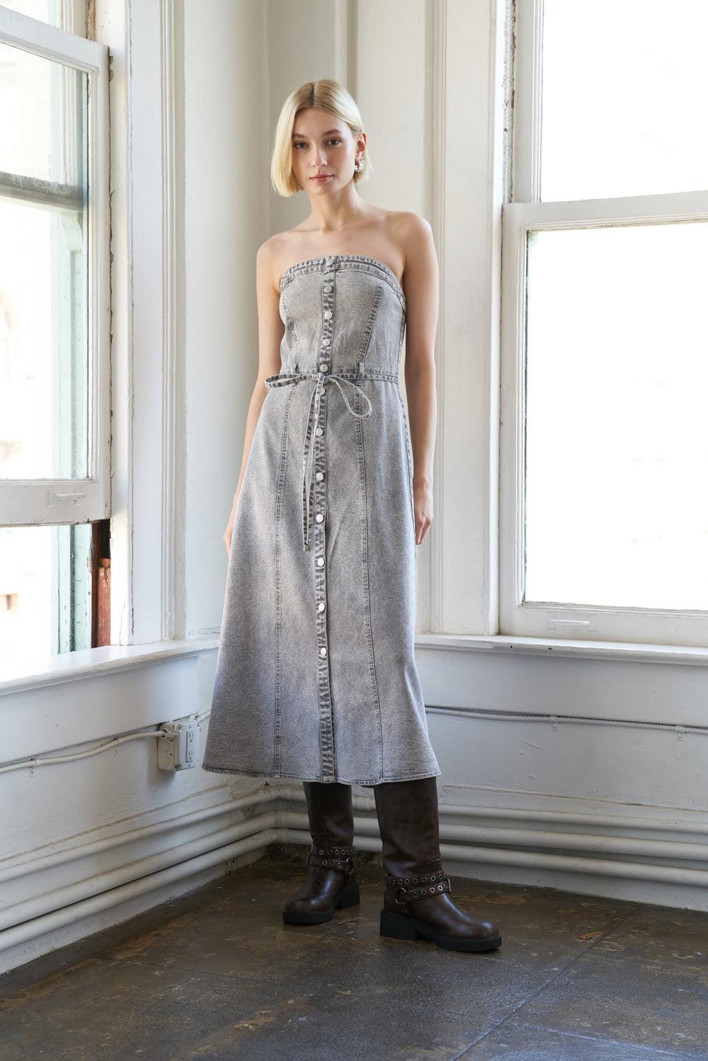SECRET CRUSH TWILL MIDI DRESS — gallery