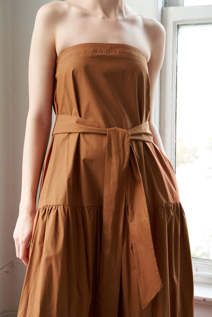 GIRLS JUST WANNA HAVE WOVEN MAXI DRESS — CAMEL