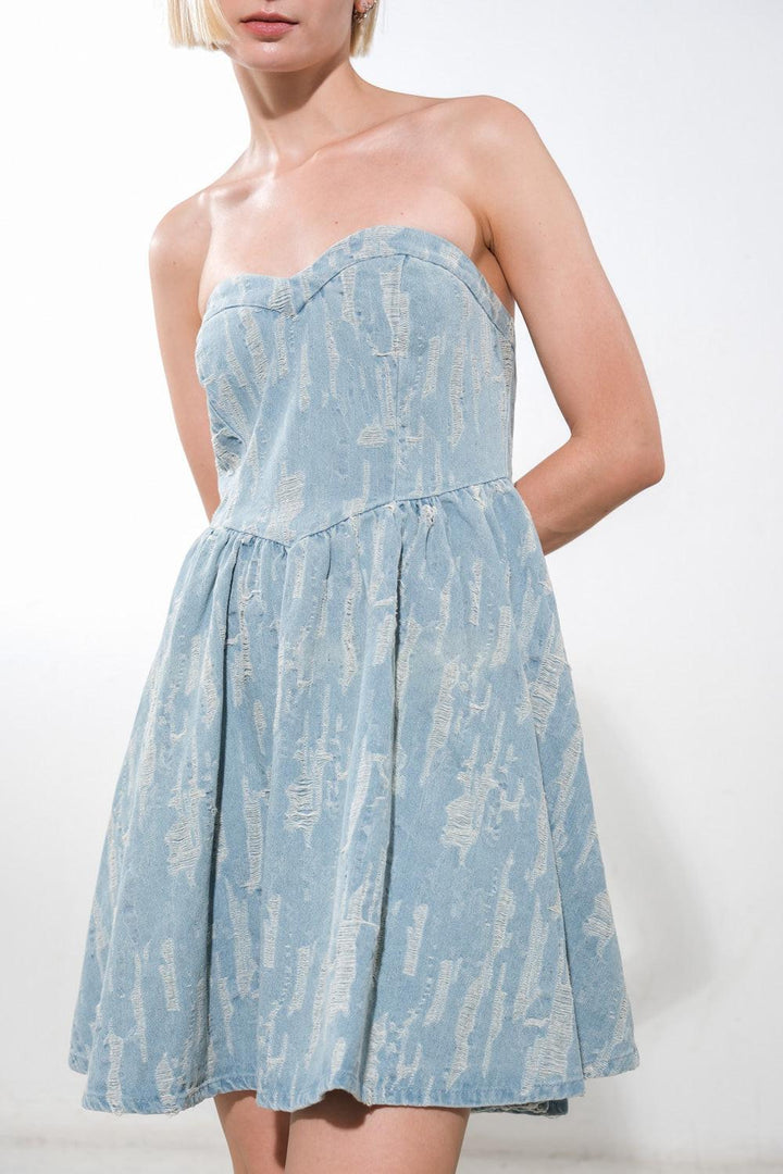 DELIGHTFULLY DAINTY DENIM MINI DRESS — gallery
