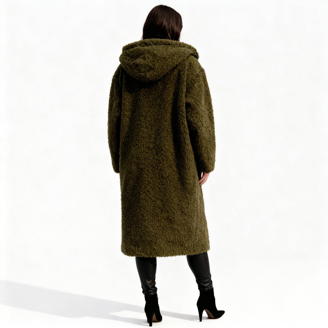 Long Plush Hooded Teddy Coat in Heavy Fleece for Women