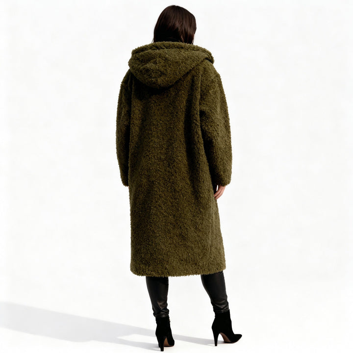 Long Plush Hooded Teddy Coat in Heavy Fleece for Women