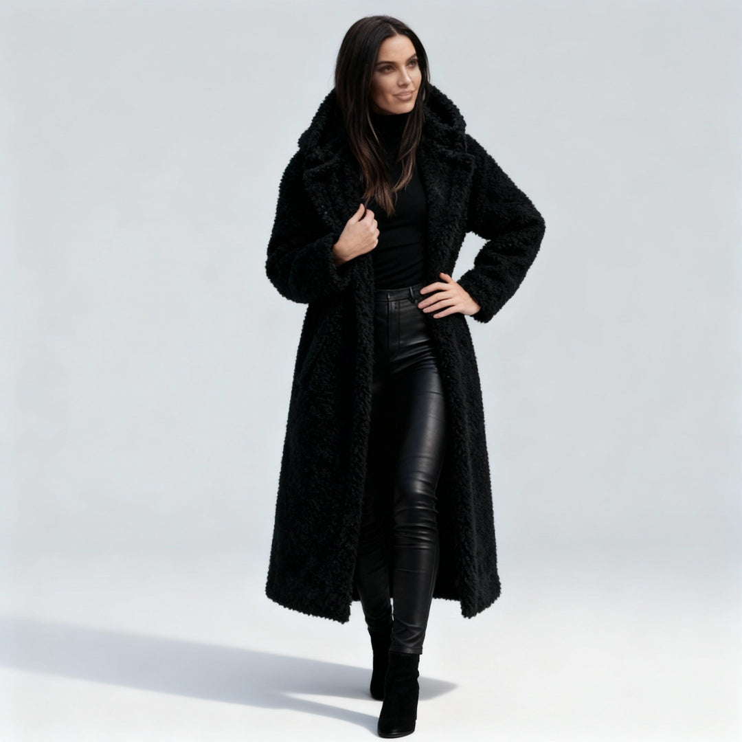 Long Plush Hooded Teddy Coat in Heavy Fleece for Women
