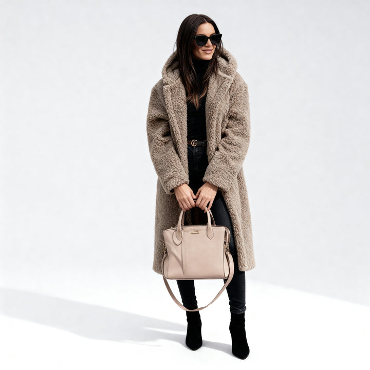 Long Plush Hooded Teddy Coat in Heavy Fleece for Women