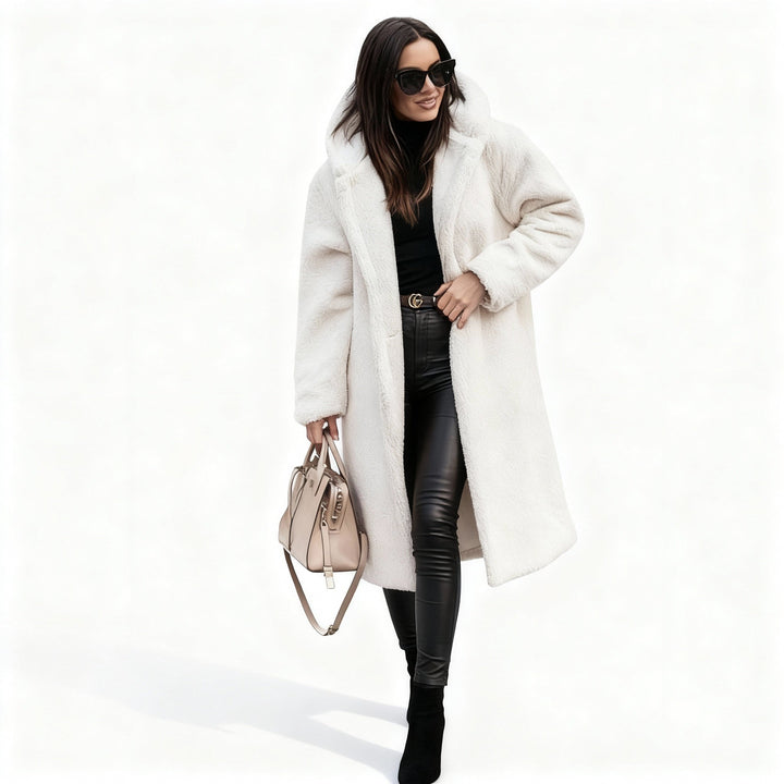 Long Plush Hooded Teddy Coat in Heavy Fleece for Women