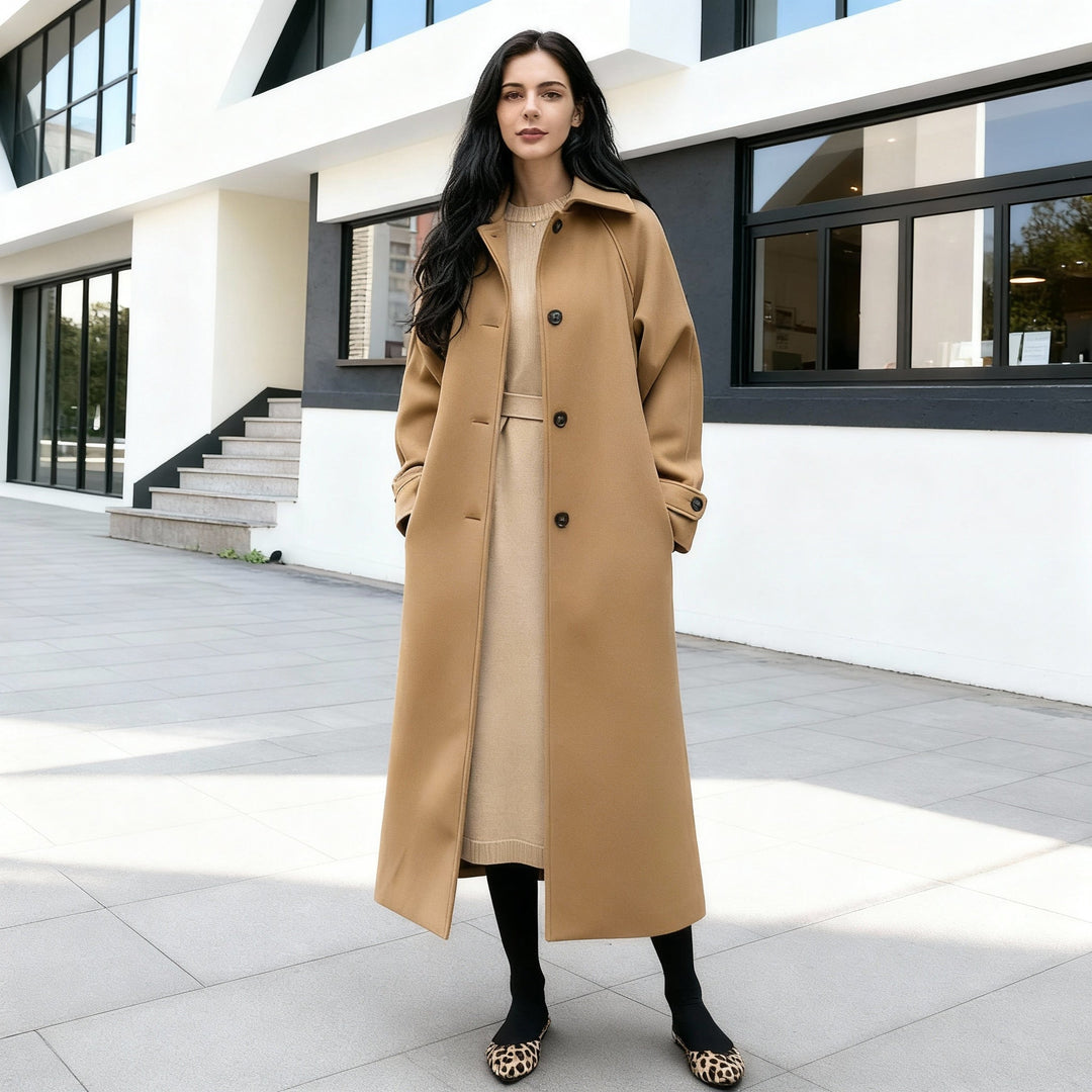 Long Wrap Overcoat with a Structured Shell for Women
