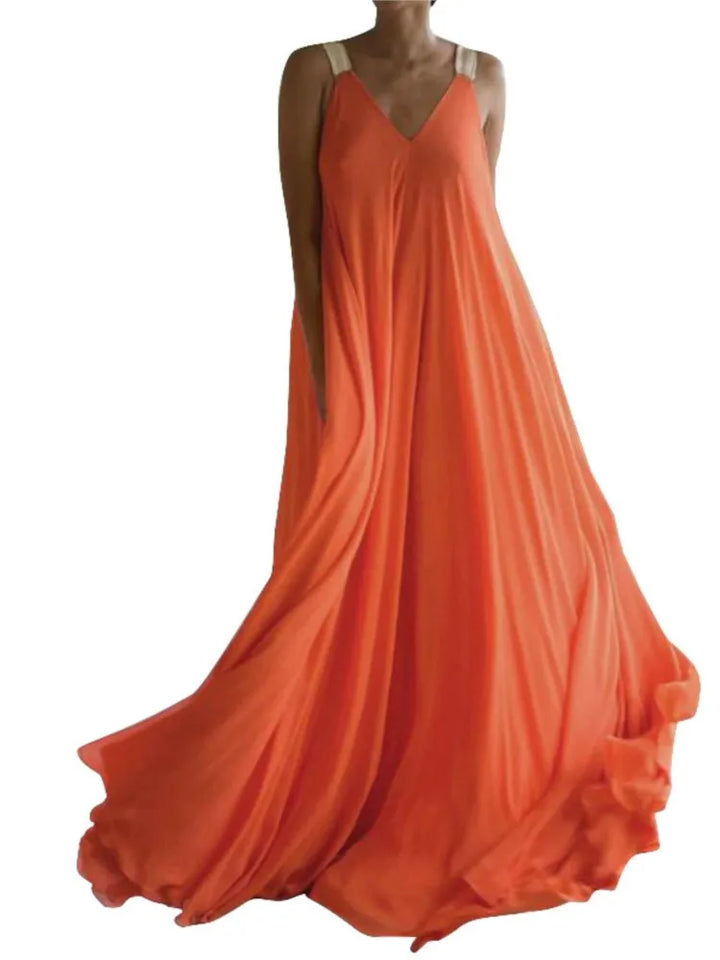 Boho Maxi Dress with Spaghetti Straps and V-Neckline