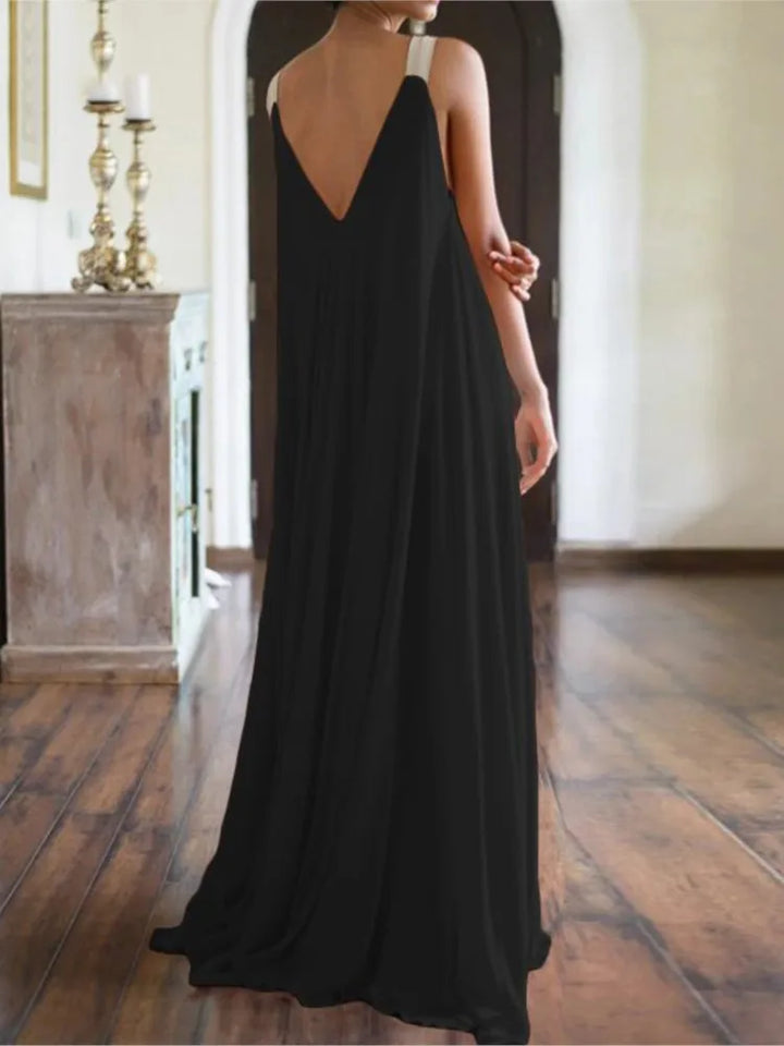 Boho Maxi Dress with Spaghetti Straps and V-Neckline