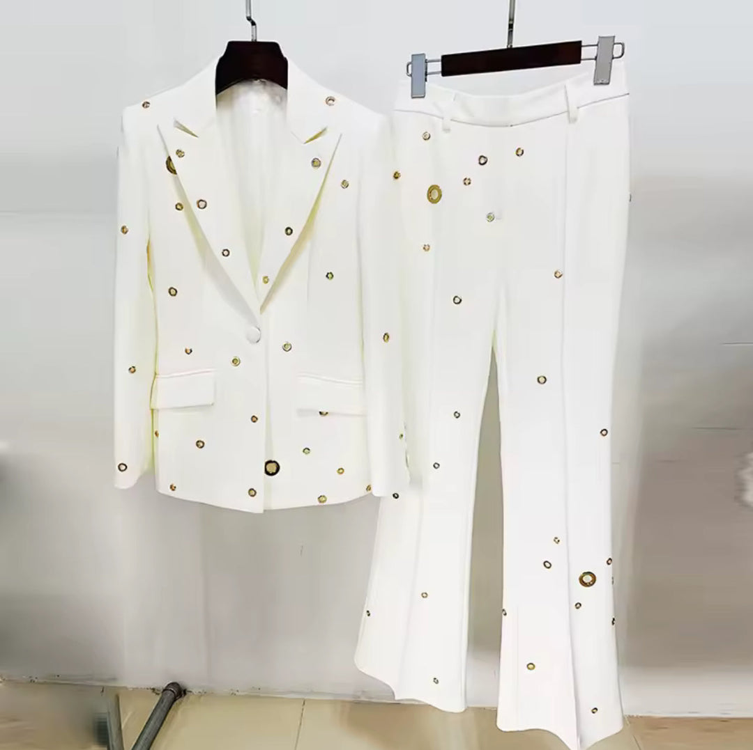 Dalton Single Breasted Suit Set Blazer for Women - White