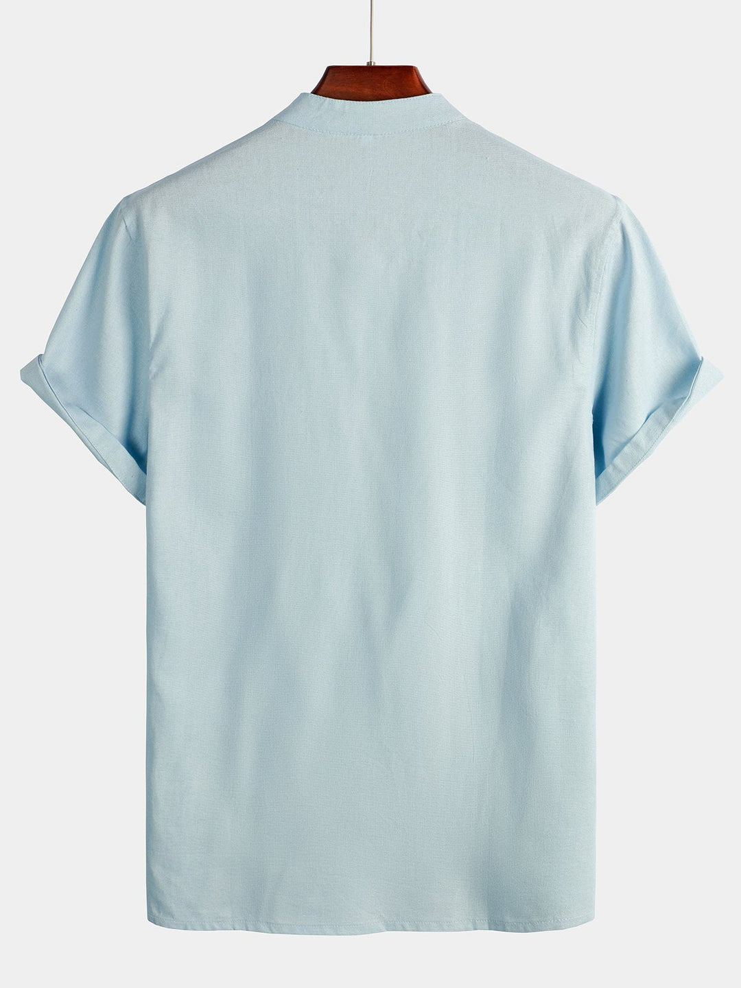 Solid Stand Collar Half-Button Linen Cotton Shirt for Men - color_variant
