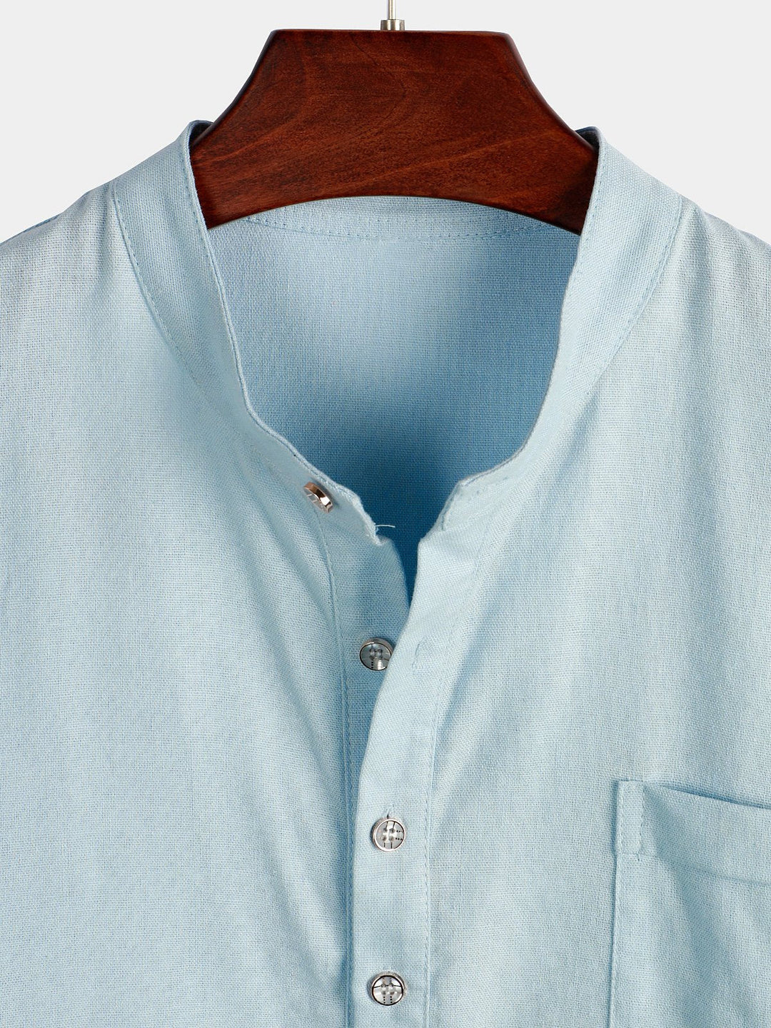 Solid Stand Collar Half-Button Linen Cotton Shirt for Men - color_variant