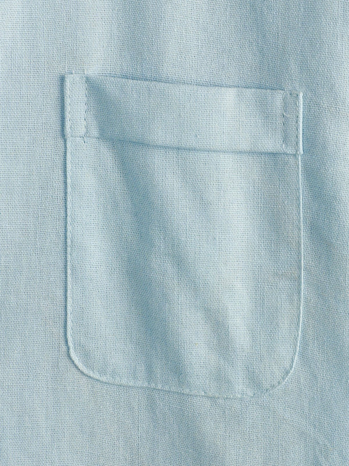 Solid Stand Collar Half-Button Linen Cotton Shirt for Men - color_variant