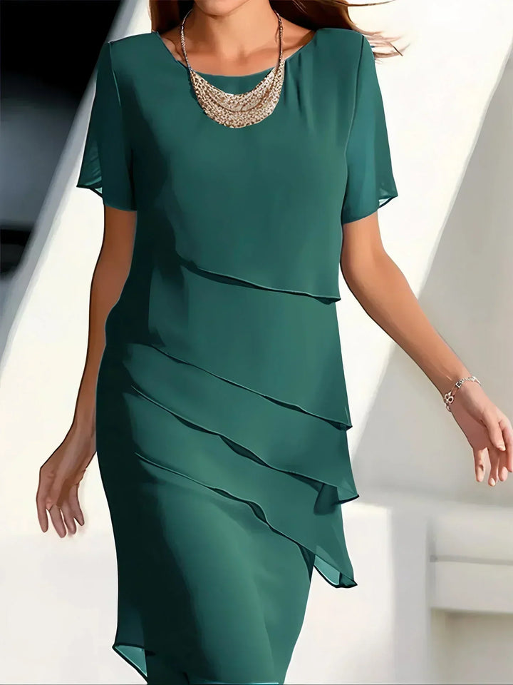 Chiffon Evening Dress with Tiered Skirt for Women