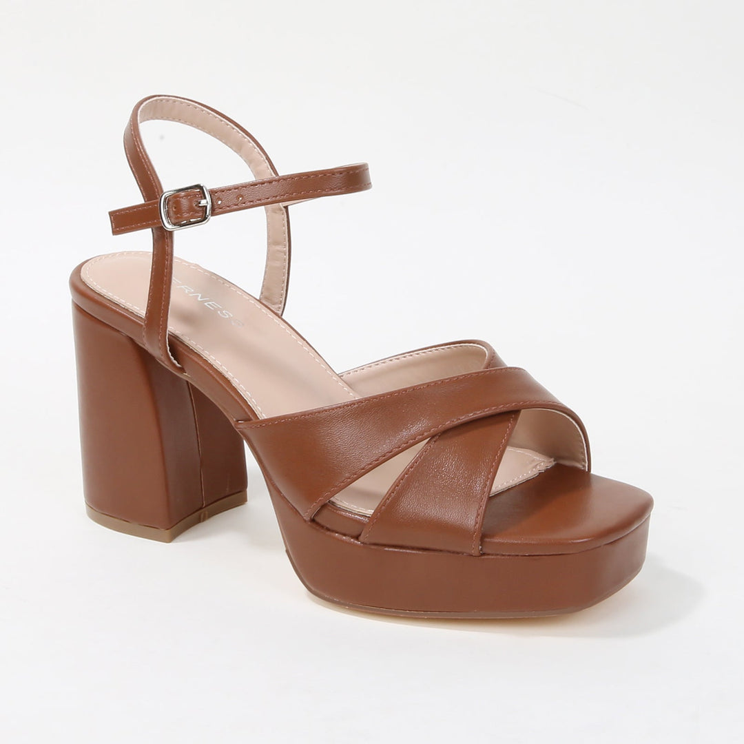 Crisscross Straps Platform Heels for Women - Brown