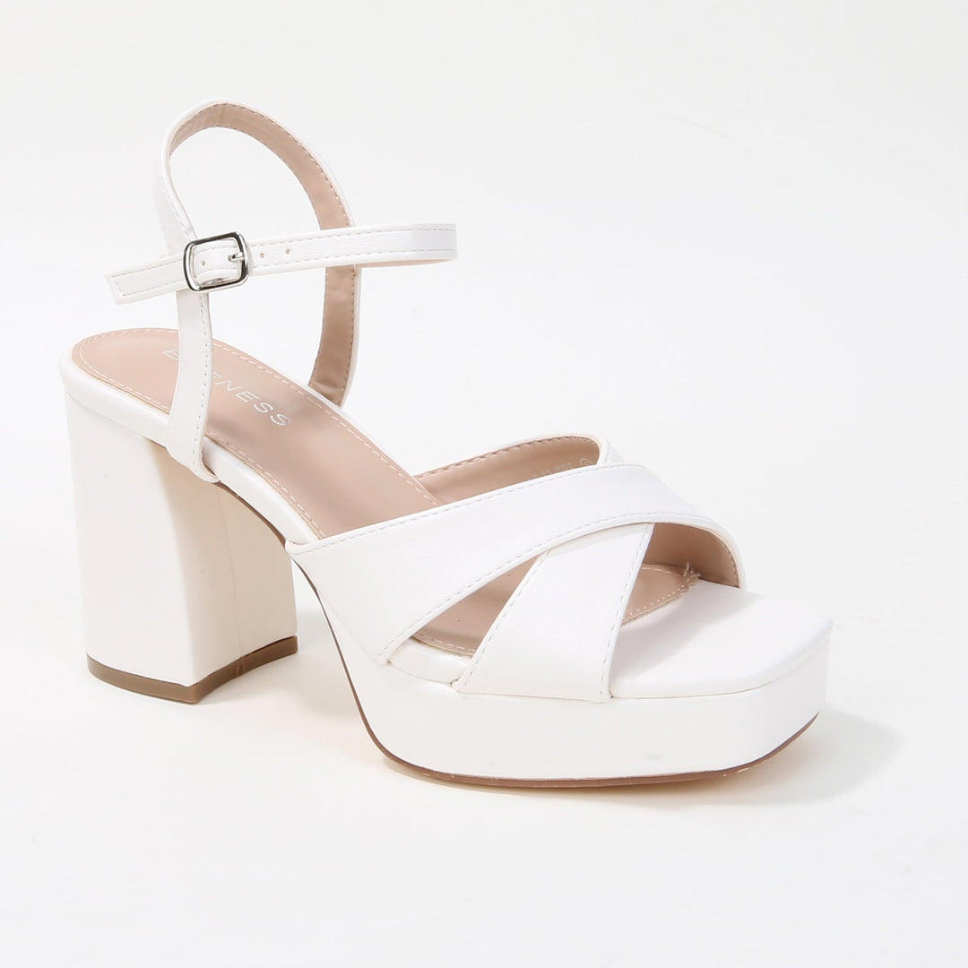 Crisscross Straps Platform Heels for Women - White