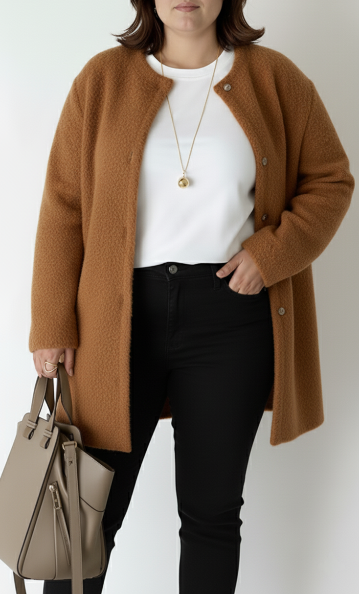 Loose-Fit Knit Cardigan with Side Pockets - Plus Sizes
