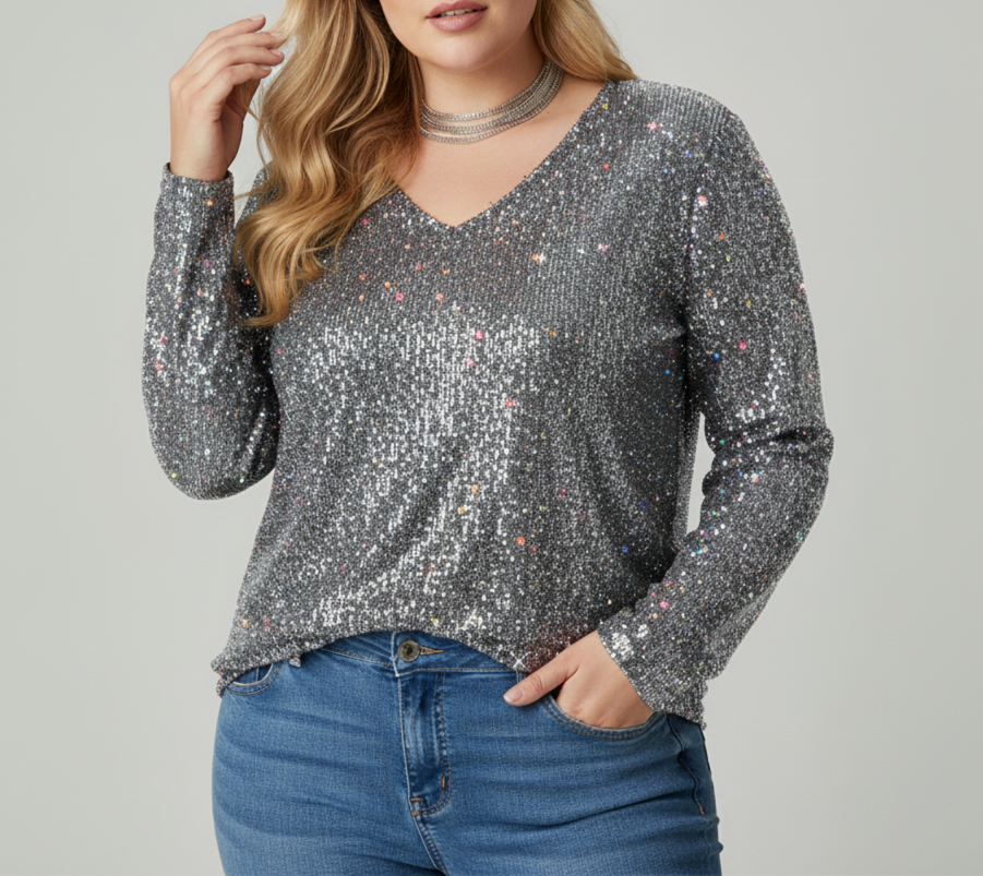 V-Neck Shimmer Top for Women, Plus Sizes Available