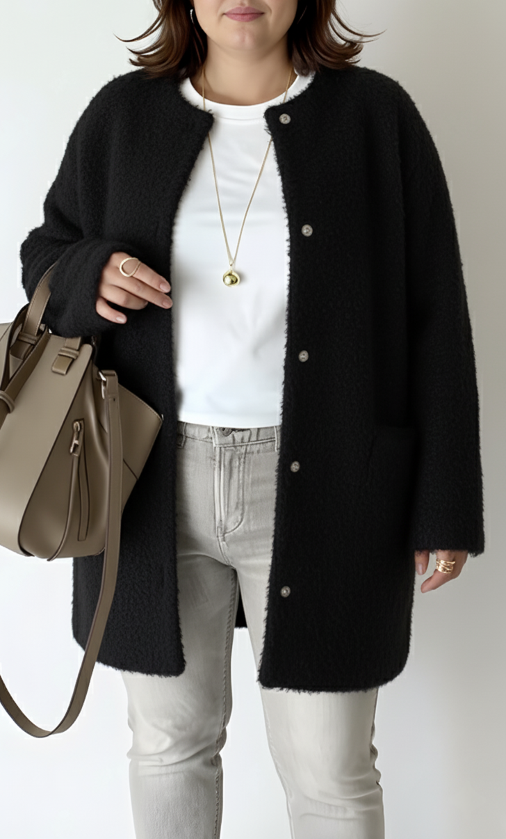 Loose-Fit Knit Cardigan with Side Pockets - Plus Sizes