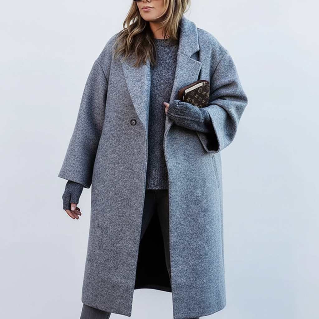 Long Wool Overcoat - Generous Cut, Mid-Calf Length