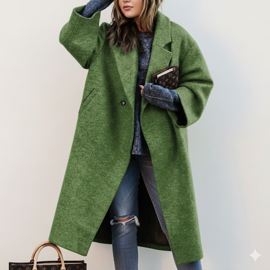 Long Wool Overcoat - Generous Cut, Mid-Calf Length