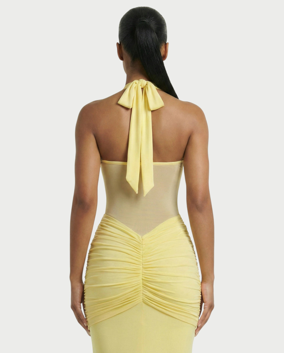Alleya Halterneck Ruched Mesh Panel Maxi Dress for Women - gallery
