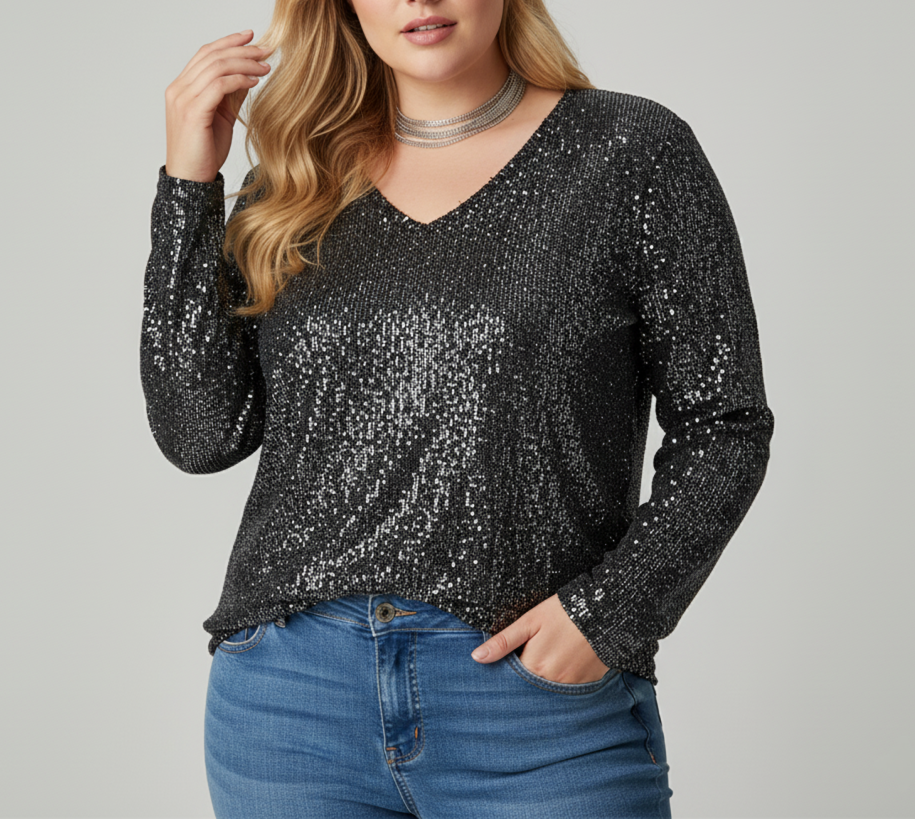 V-Neck Shimmer Top for Women, Plus Sizes Available