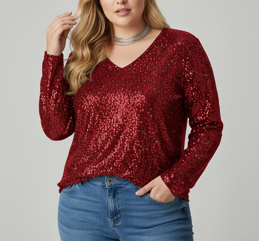 V-Neck Shimmer Top for Women, Plus Sizes Available