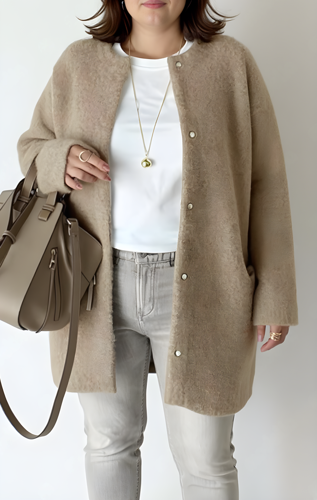 Loose-Fit Knit Cardigan with Side Pockets - Plus Sizes