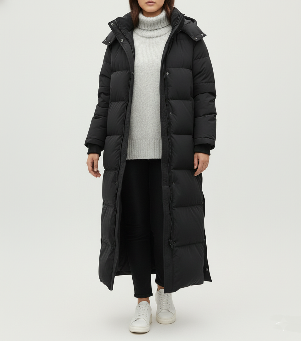 Extra Long Quilted Maxi Coat for Women in Plus Sizes