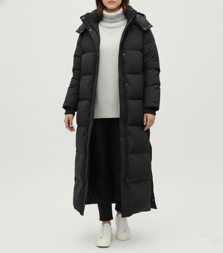 Extra Long Quilted Maxi Coat for Women in Plus Sizes