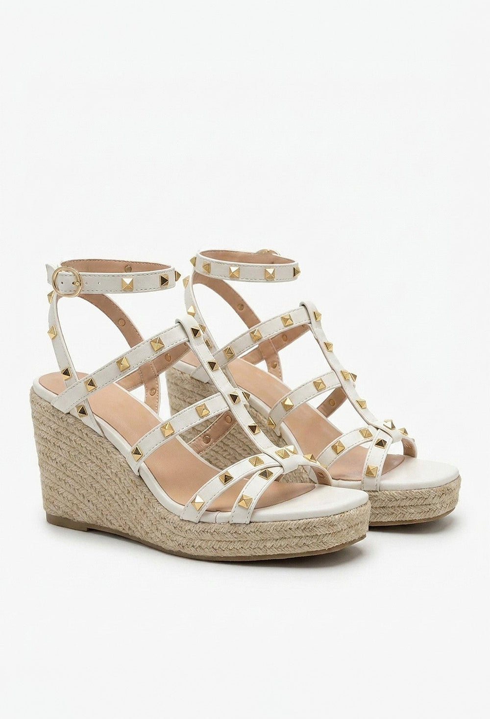 Island Escape White Raffia Studded Wedges for Women - gallery