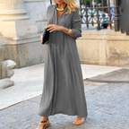 Stylish V-Neck Summer Maxi Dress with Elbow-Length Sleeves