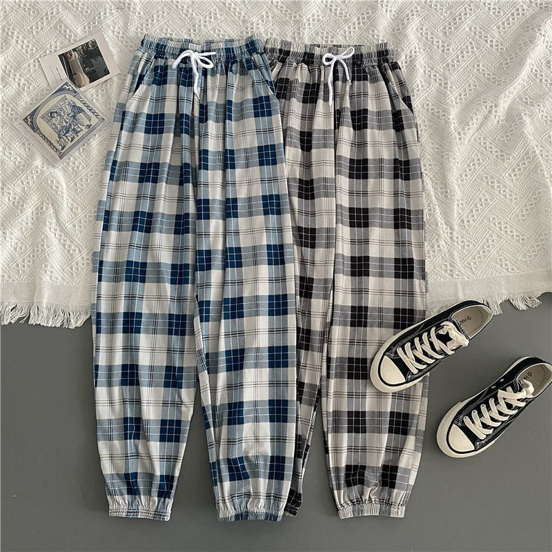 Pants New Bunch of Feet Fashion Loose Black Plaid Summer Harajuku Students - gallery