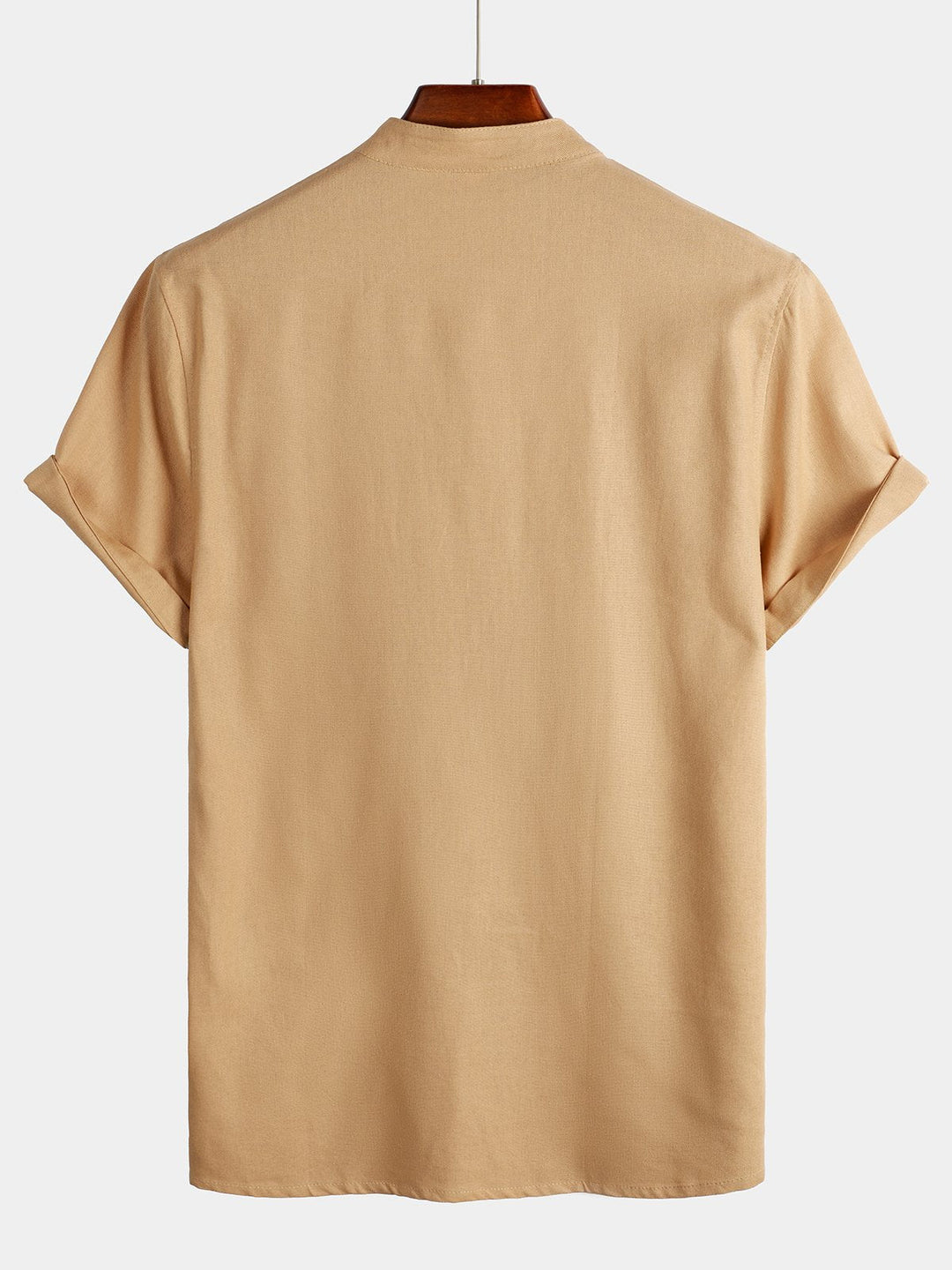 Solid Stand Collar Half-Button Linen Cotton Shirt for Men - color_variant