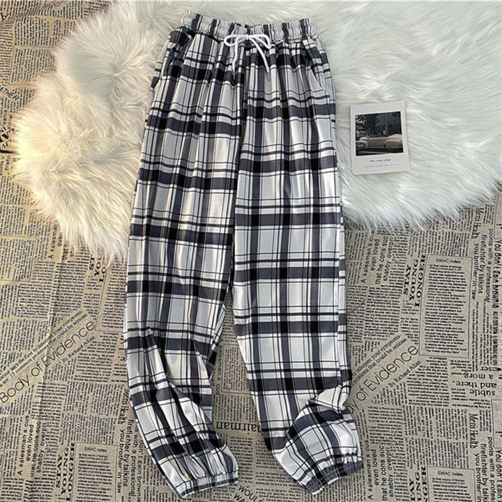 Pants New Bunch of Feet Fashion Loose Black Plaid Summer Harajuku Students - gallery