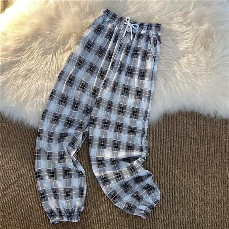 Pants New Bunch of Feet Fashion Loose Black Plaid Summer Harajuku Students - gallery