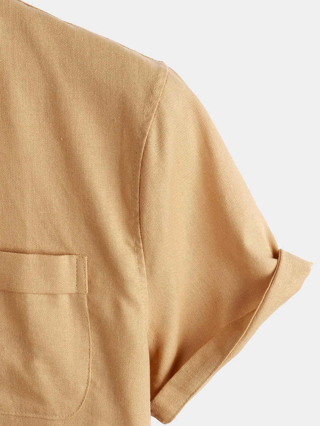 Solid Stand Collar Half-Button Linen Cotton Shirt for Men - color_variant