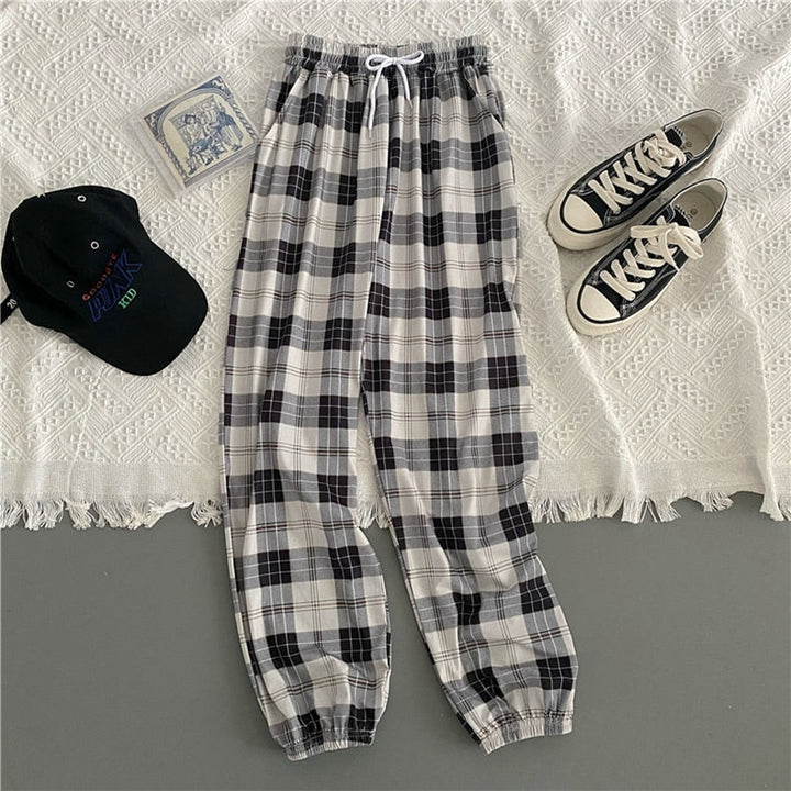 Pants New Bunch of Feet Fashion Loose Black Plaid Summer Harajuku Students - gallery