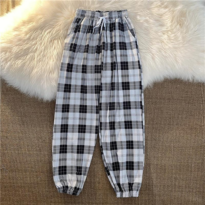 Pants New Bunch of Feet Fashion Loose Black Plaid Summer Harajuku Students - gallery