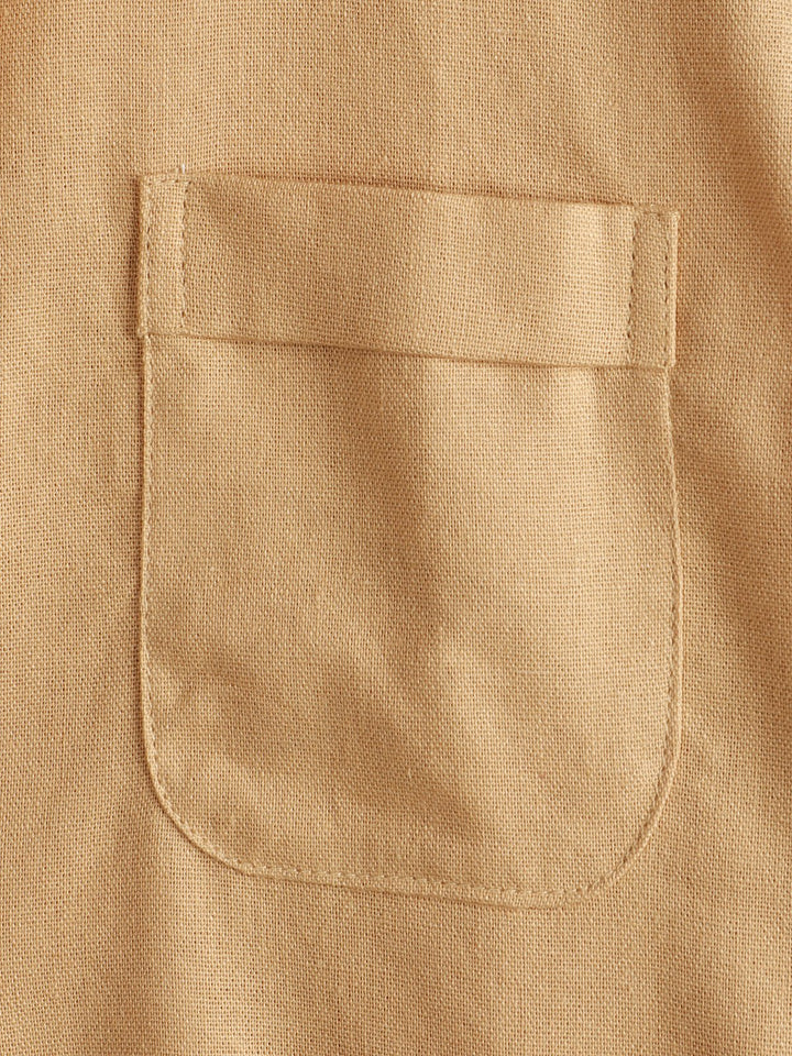 Solid Stand Collar Half-Button Linen Cotton Shirt for Men - color_variant